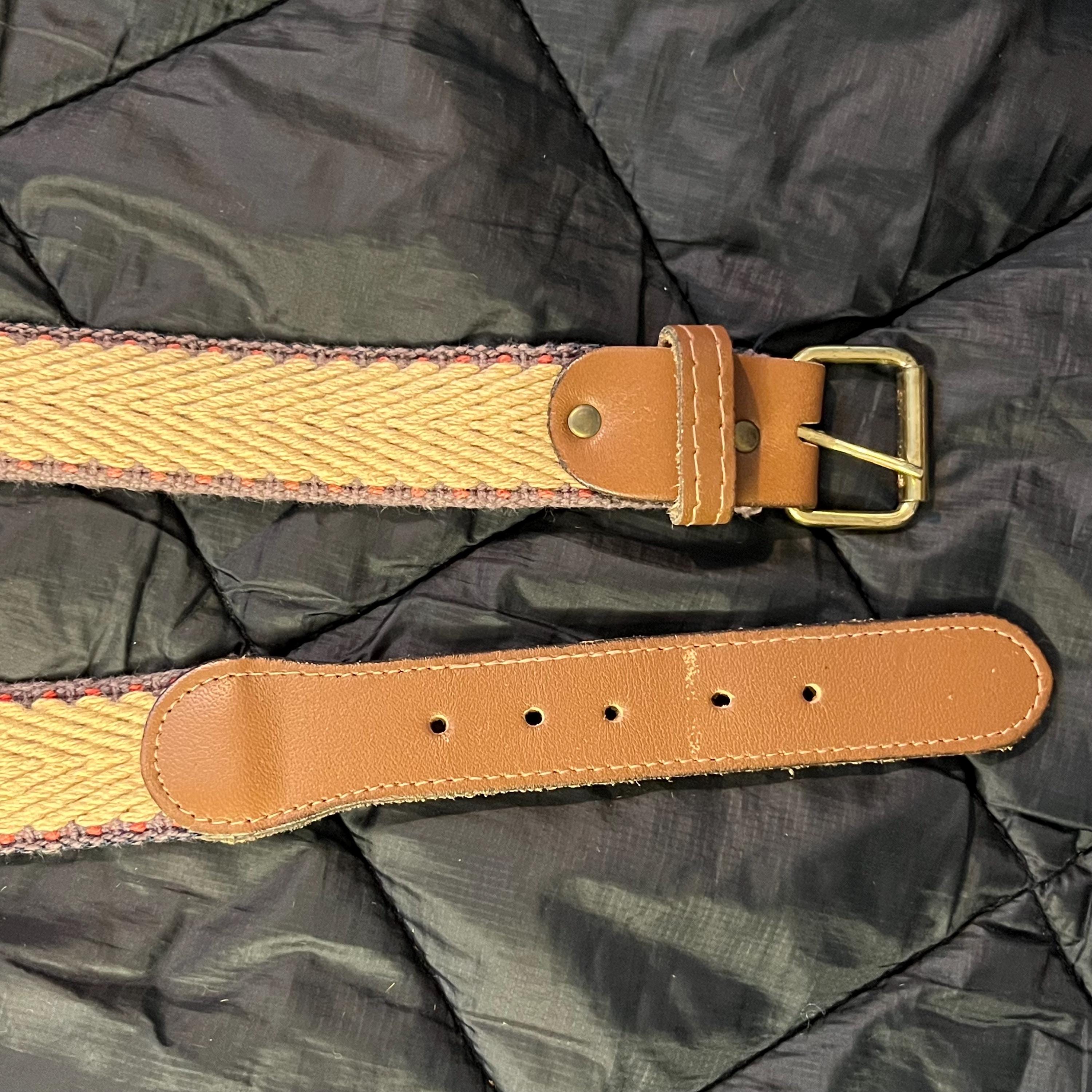 Vintage 1980s Canvas Leather Belt | Preppy Style Size 34  display picture 3
