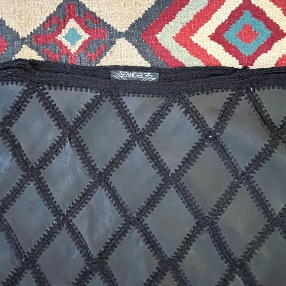 1990s Angel Leather Crochet Patchwork Dolman Slee… - image 7