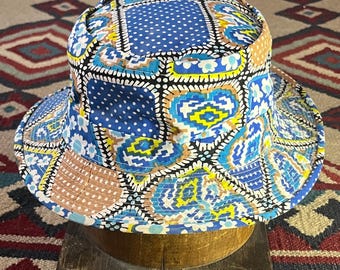 Vintage 70er Jahre Paisley Floral Easy-To-Roll Crushable Bucket Hat Erwachsene 7 1/4