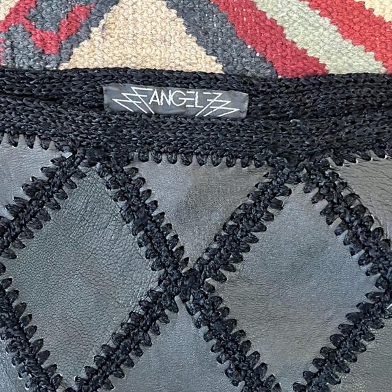 1990s Angel Leather Crochet Patchwork Dolman Slee… - image 8