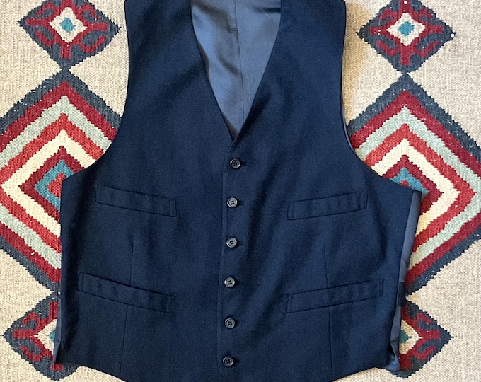 Vintage Blue Black Grey Green Striped Wool Waistcoat M L 16 18