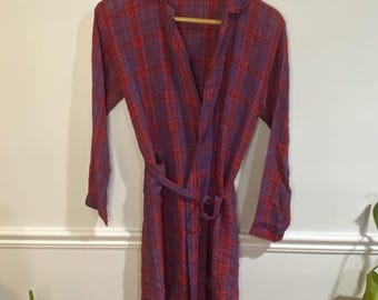 Vintage 50er Jahre Rot Karierte Satin Nylon Robe | Frauen Große Drowsy Deb