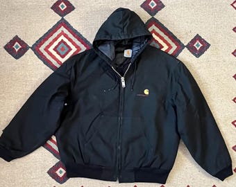 Vintage Carhartt Black Canvas Zip up Hooded Work Jacket | 2XL