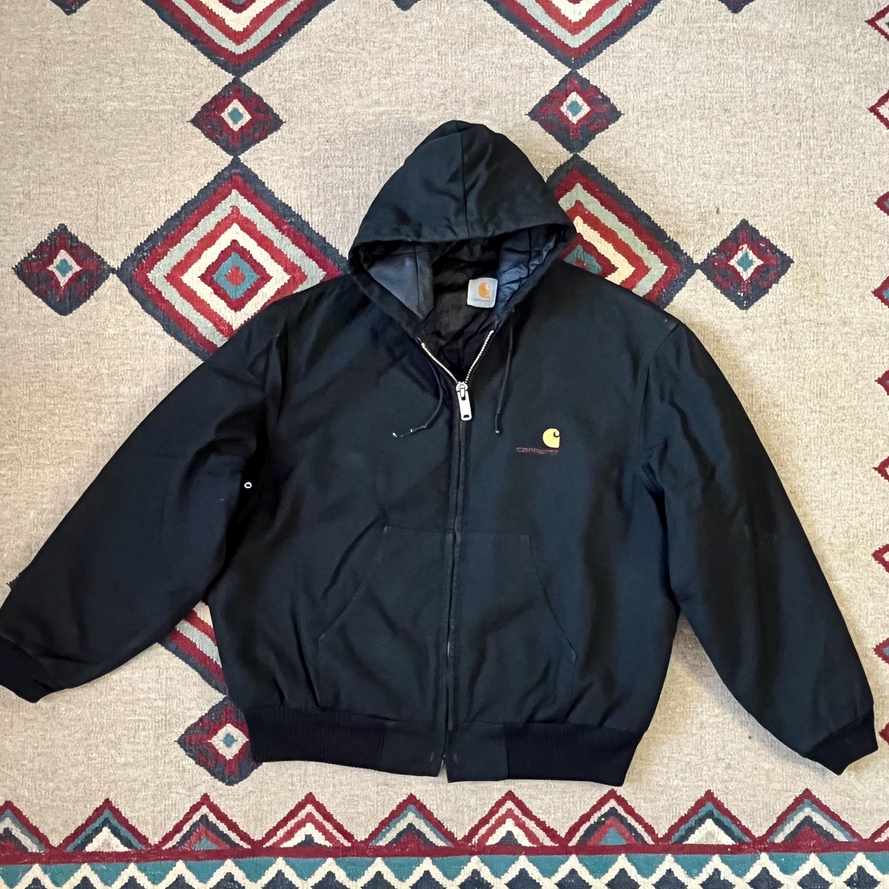 Vintage Carhartt Black Canvas Zip up Hooded Work Jacket | 2XL