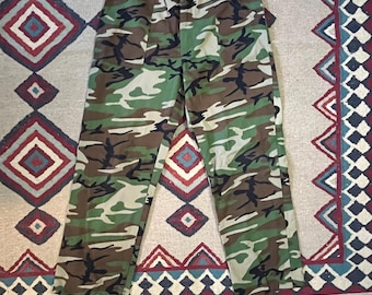 1980s Woodland Camouflage Bakers Pants | Vintage Mens 34x30