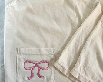 Embroidered Bow Pocket Tee - Comfort Colors Ring Spun Cotton