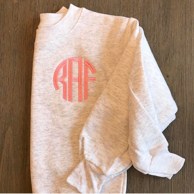 Monogrammed Youth Sweatshirt Personalized Girls Crewneck Youth Pullover Embroidered Sweatshirt image 2