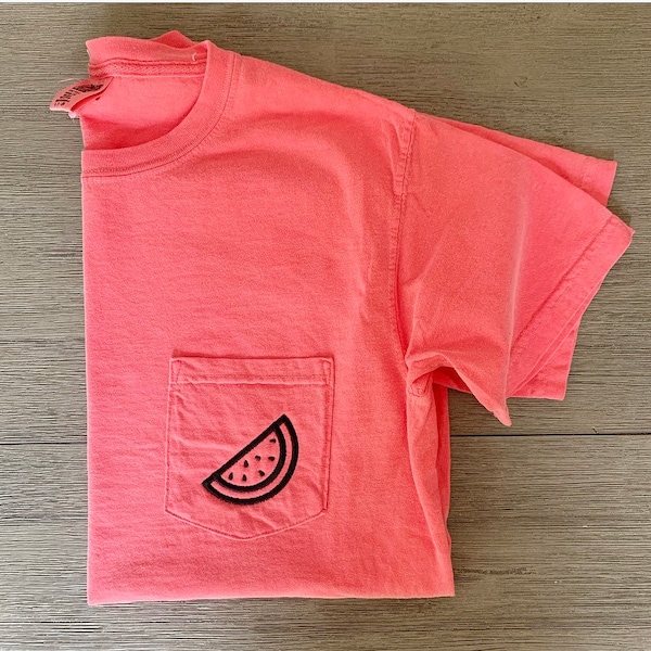 Watermelon Tee- Comfort Colors Watermelon Monogram Pocket Tee- Personalized Pocket T-Shirt- Ring Spun Pocket Comfort Colors Monogram Tee