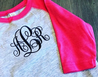 Monogrammed Toddler Baseball Tee- Youth Raglan- Embroidered Toddler Tshirt