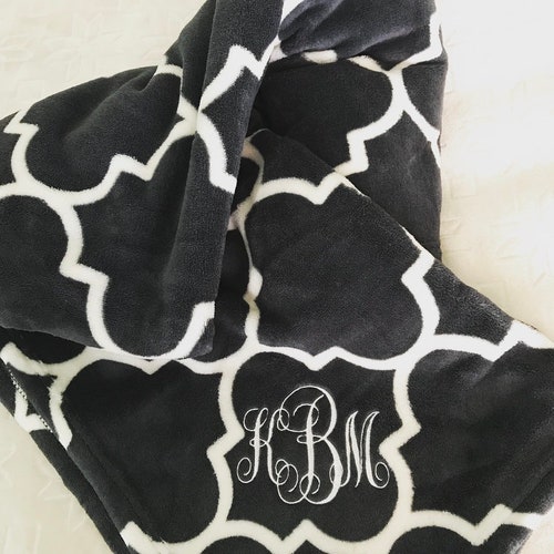 Monogrammed Plush Blanket Embroidered Textured Throw Etsy
