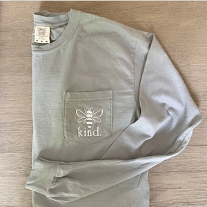 Bee Kind Long Sleeve Tee- Comfort Colors Bumblebee Pocket Tee- Personalized Pocket T-Shirt- Ring Spun Pocket Comfort Colors Monogram Tee