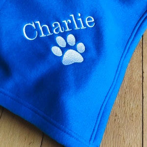 Personalized Dog Blanket- Monogrammed Pet Blanket- Embroidered Fleece Blanket- Paw Print Blanket
