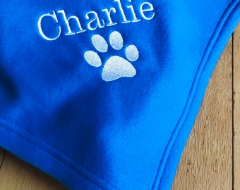 Embroidered Paw Print Dog Blanket – Personalized Fleece Pet Blanket