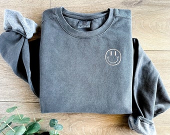 Comfort Colors Smiley Crewneck- Monogrammed Comfort Colors Sweatshirt- Comfort Colors Smile- Ring Spun Crewneck- Smiley Face Crewneck