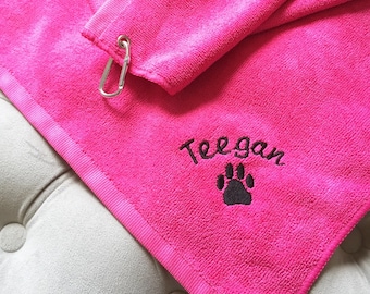 Personalized Dog Towel- Personalized Embroidered Grommeted Microfiber Dog Towel