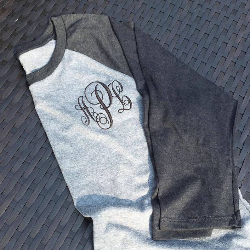 Monogrammed Ladies Baseball Tees Personalized, Embroidered, Ladies Baseball 3/4 Length Sleeve T-Shirt image 2