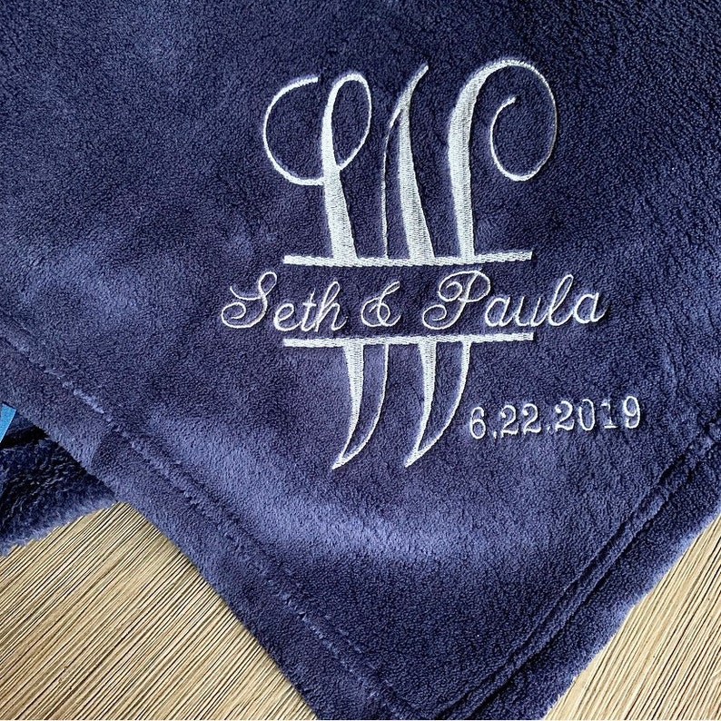 Personalized Plush Blanket Monogram Plush Blanket Embroidered Wedding Throw