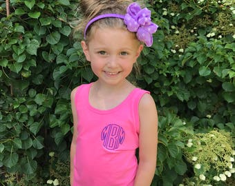 Girls Monogrammed Tank- Little Girls Personalized Tank- Youth Initial Tank Top
