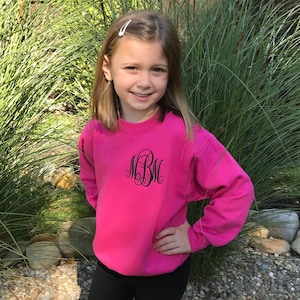 Monogrammed Youth Sweatshirt Personalized Girls Crewneck Youth Pullover Embroidered Sweatshirt image 1