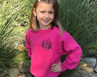 Sudadera juvenil con monograma - Sudadera personalizada de cuello redondo para niñas - Sudadera juvenil - Sudadera bordada