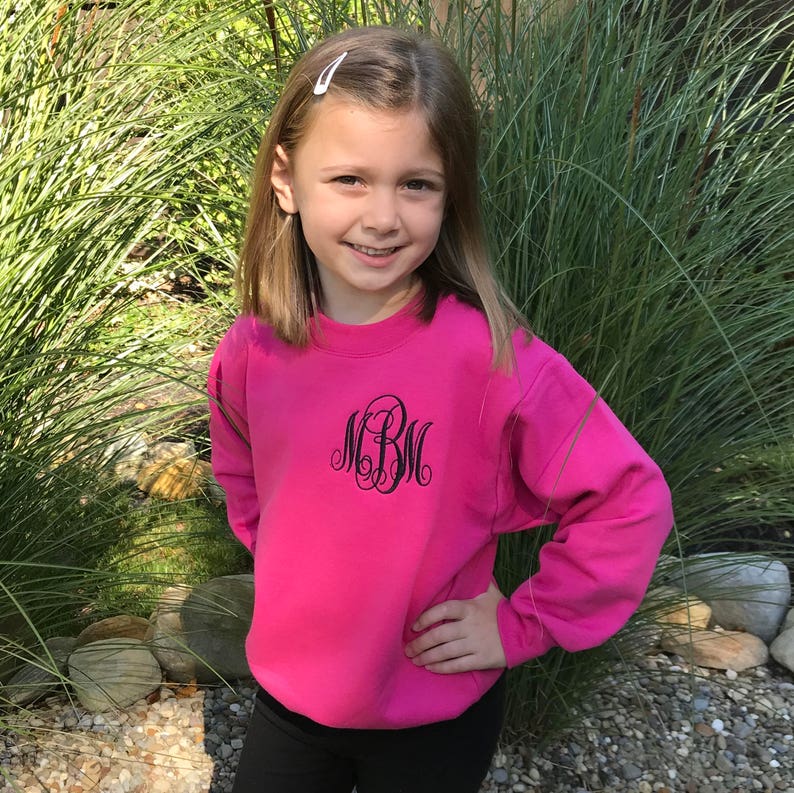 Monogrammed Youth Sweatshirt Personalized Girls Crewneck Youth Pullover Embroidered Sweatshirt image 1
