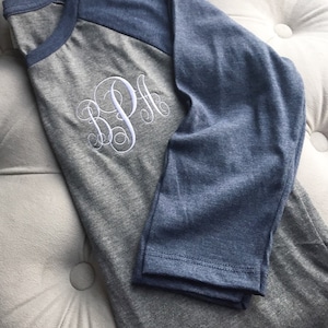 Monogrammed Ladies Baseball Tees Personalized, Embroidered, Ladies Baseball 3/4 Length Sleeve T-Shirt image 1