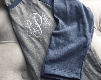 Monogrammed Ladies Baseball Tees - Personalized, Embroidered, Ladies Baseball 3/4 Length Sleeve T-Shirt