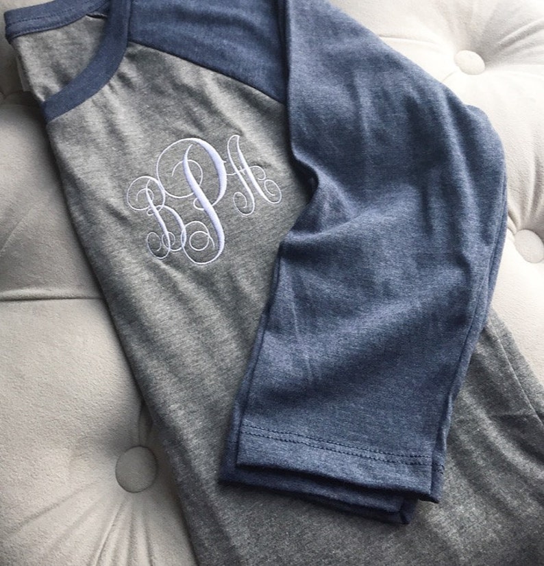 Monogrammed Ladies Baseball Tees Personalized, Embroidered, Ladies Baseball 3/4 Length Sleeve T-Shirt image 1