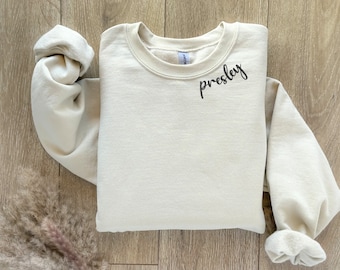Sudadera con nombre bordado en el cuello - Sudadera personalizada con cuello redondo - Sudadera con monograma - Suéter tipo pulóver