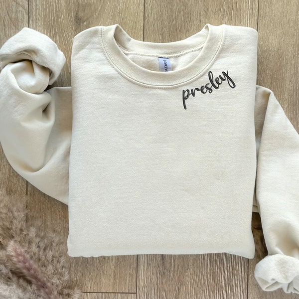 Name Collar Embroidered Sweatshirt- Personalized Neck Crewneck- Monogrammed Sweatshirt- Pullover