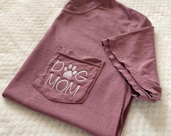 Dog Mom Tee- Comfort Colors Dog Lover Monogram Pocket Tee- Personalized Pocket T-Shirt- Ring Spun Pocket Comfort Colors Monogram Tee