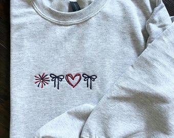 Embroidered USA Crewneck Sweatshirt: 4th Of July Patriotic Firework Design