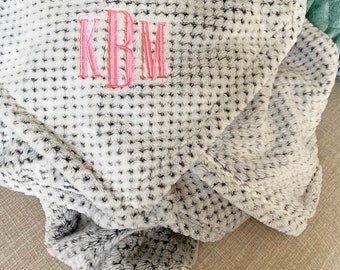 Monogrammed Plush Blanket-  Embroidered Textured Throw- Personalized Plush Blanket