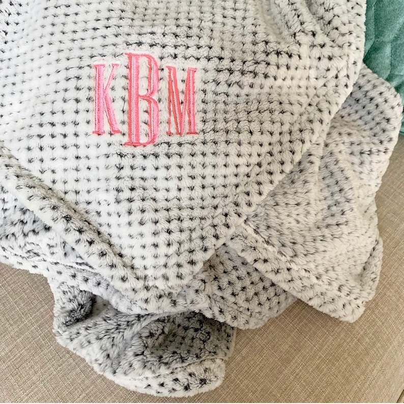 Monogrammed Plush Blanket Embroidered Textured Throw Etsy