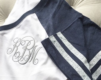 Monogrammed Ladies Game Day V-Neck Tee- Embroidered Personalized Tee- Monogrammed Tee