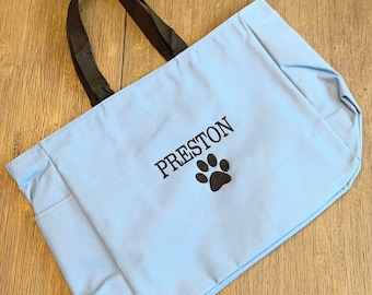 Embroidered Pet Tote – Personalized Dog Name Bag, Paw Print Design