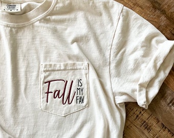 Fall Is My Fav Tee- Comfort Colors Autumn Monogram Pocket Tee- Personalized Halloween Pocket T-Shirt- Ring Spun Pocket Comfort Colors