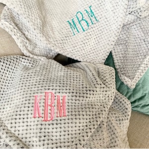 Monogrammed Plush Blanket- Embroidered Textured Throw- Personalized Plush Blanket image 3