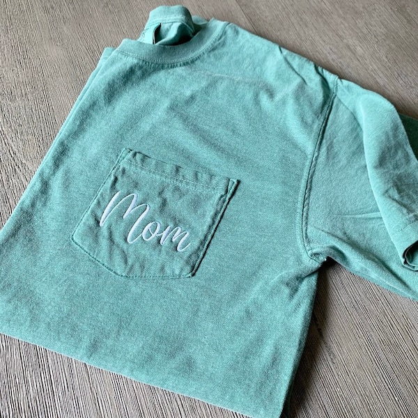 Mom Tee- Comfort Colors Monogram Pocket Tee- Personalized Pocket T-Shirt- Ring Spun Pocket Comfort Colors Monogram Tee