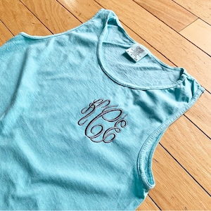Comfort Colors Monogrammed Tank- Embroidered Tank- Custom Embroidered Tank Top- Personalized Tank T Shirt