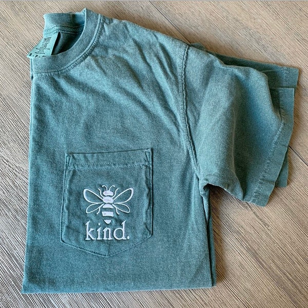 Bee Kind Tee- Comfort Colors Bumblebee Monogram Pocket Tee- Personalized Pocket T-Shirt- Ring Spun Pocket Comfort Colors Monogram Tee