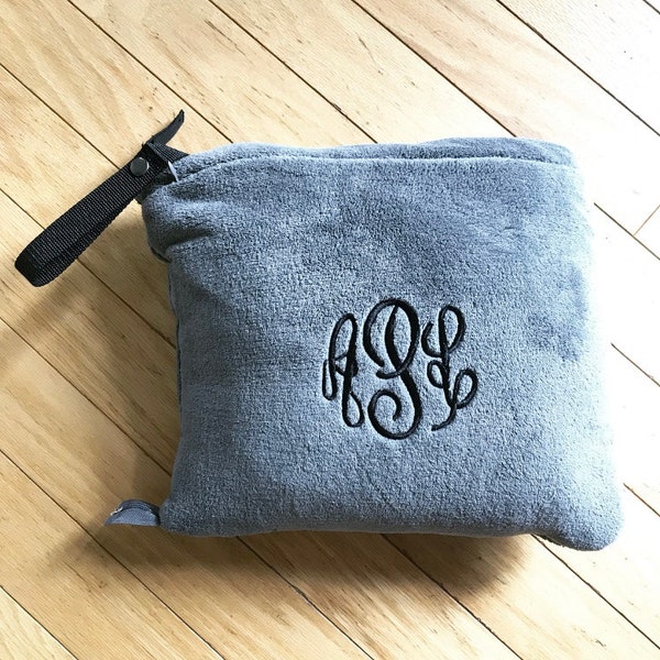 Packable Travel Blanket- Embroidered Blanket- Monogrammed Blanket- Car Blanket- Personalized Blanket