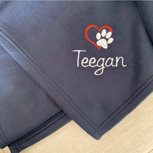 Heart Paw Print Blanket- Embroidered Dog Blanket- Pet Throw- Personalized Blanket