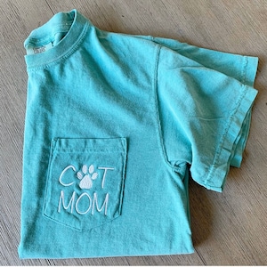 Cat Mom Tee- Comfort Colors Dog Lover Monogram Pocket Tee- Personalized Pocket T-Shirt- Ring Spun Pocket Comfort Colors Monogram Tee