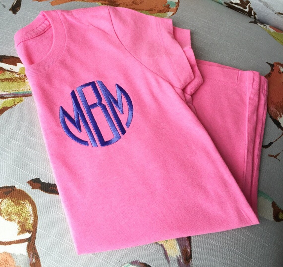 Monogrammed Girls Tee Embroidered Youth Short Sleeve Tee Etsy