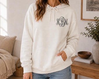 Bella Canvas Monogrammed Hoodie Sweatshirt, Embroidered Unisex Sponge Fleece Pullover 3719