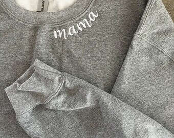 Mama Collar Embroidered Sweatshirt- Personalized Neck Crewneck- Monogrammed Sweatshirt- Mom Pullover