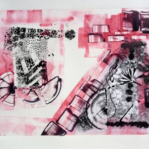 Original Oil Monotype Print 'Pink Houses'