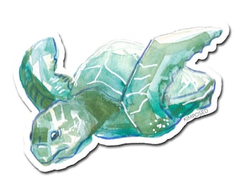 Watercolor Sea Turtle 3" Waterproof Vinyl Sticker for Water Bottles, Laptops, Phones & More **FREE USA SHIPPING**
