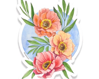 Poppy Flower Trio 3 « Autocollant en vinyle imperméable à l’eau pour bouteilles d’eau, ordinateurs portables, téléphones et plus ** LIVRAISON GRATUITE AUX ÉTATS-UNIS **